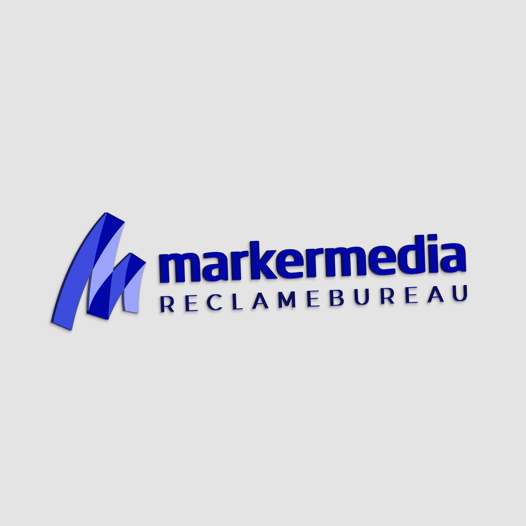 Logo ontwerp bij Marker Media, een reclamebureau, met een modern en herkenbaar ontwerp dat de merkidentiteit weerspiegelt, bestaande uit een combinatie van dynamische vormen en de bedrijfsnaam in opvallende typografie.